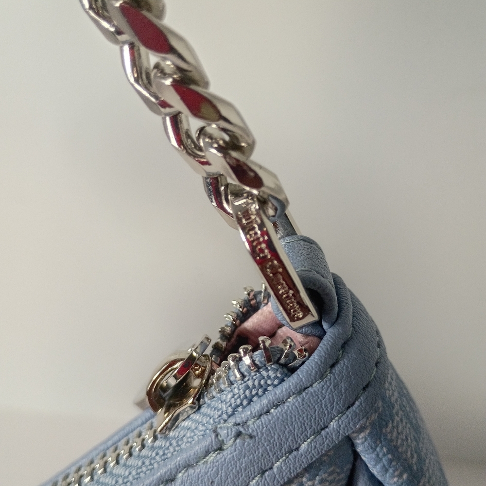 Juicy Couture Exclusive Run The World Light Blue Embroidered Patch Shoulder Bag - Picture 9 of 13